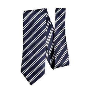 HAINES & BONNER Of London Dark Blue with White & Black Diagonal Stripes Silk Tie
